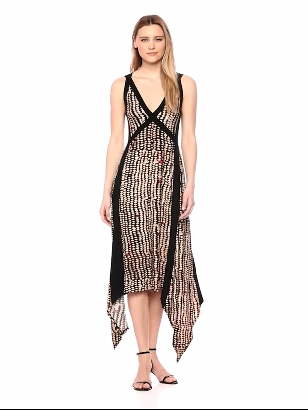 BCBGMAXAZRIA Geometric Print Crisscross Handkerchief Hem Dress XS